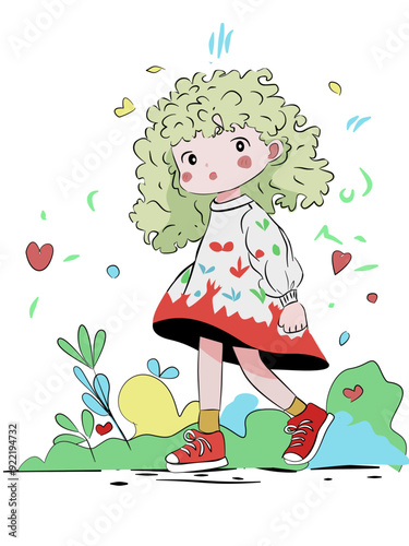 Cute girls, cute cartoon images, background images, print work, graphic work