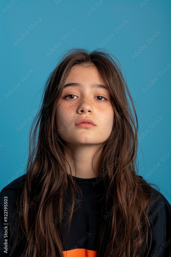 Fototapeta premium An Asian Teenager'S Portrait, Isolated Against A Blue Studio Background