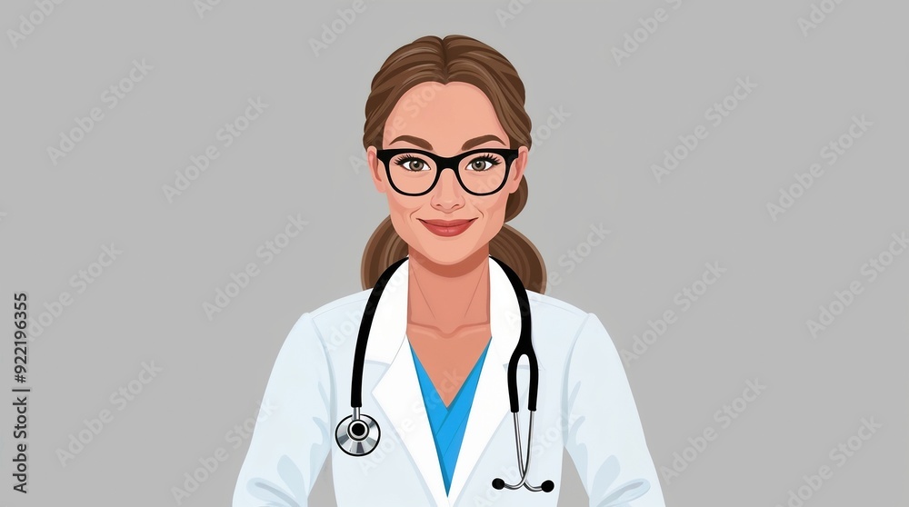 An Illustration Depicting a Professional Female Doctor Wearing a Stethoscope and Providing Care An Illustration Depicting a Professional Female Doctor Wearing a Stethoscope and Providing Care