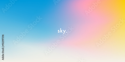 Abstract clear blue sky. Pastel rainbow. Light blue, pink and yellow color vector banner. Pastel gradient sky pattern. Blurred light fuzz colorful gradient background. Vector soft horizontal backdrop
