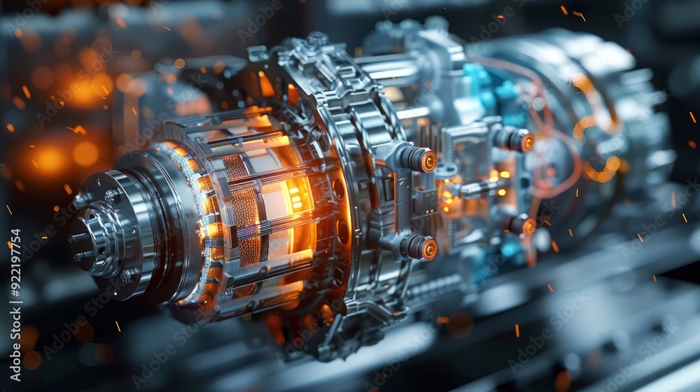 A hybrid engine's regenerative braking system, illustrating the innovative technologies used to improve fuel efficiency and sustainability.