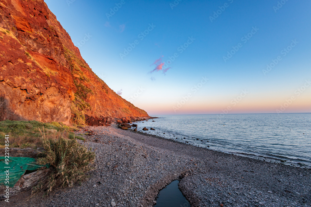 Beautiful sunset in Paul do Mar on the island of Madeira