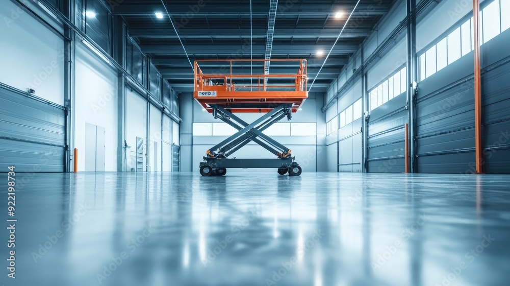 Scissor lift platform and polished epoxy floor in an industrial ...