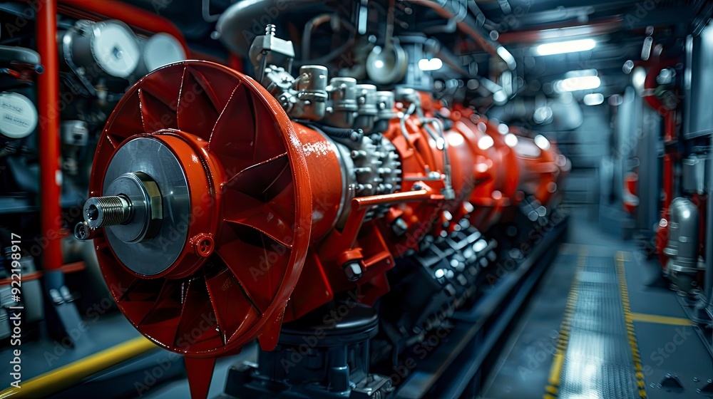 Fototapeta premium A powerful marine engine's propeller and drive system, illustrating the engineering required for efficient and reliable maritime propulsion.