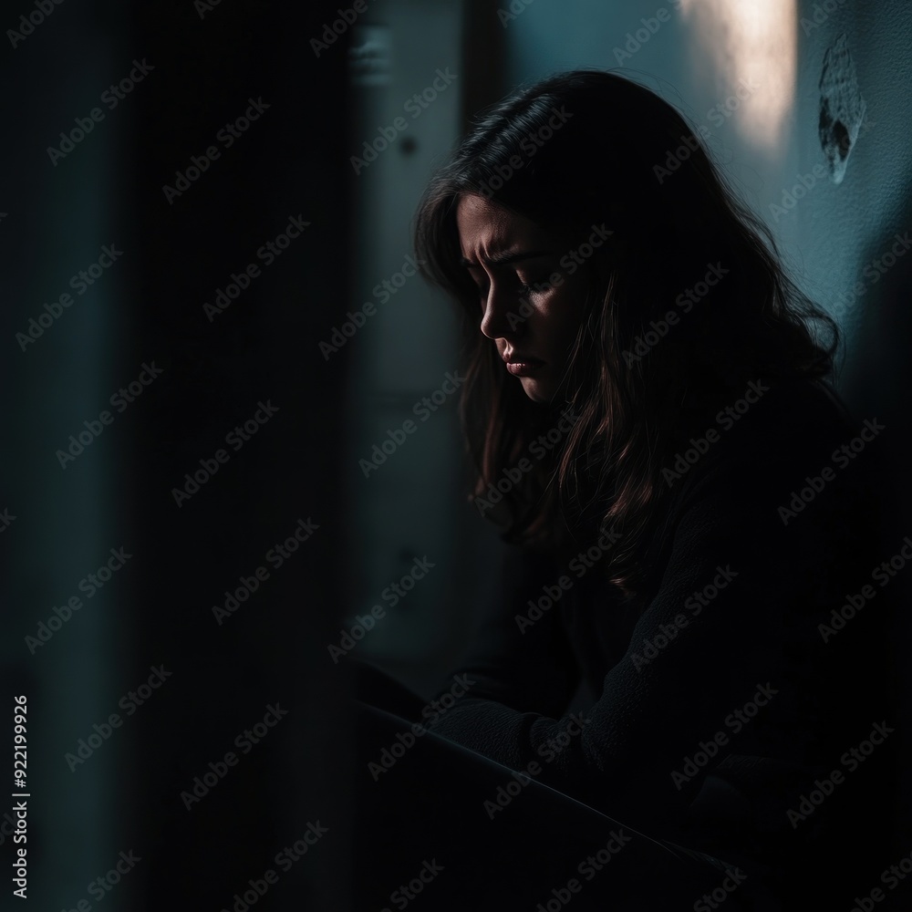 A Woman Sitting Alone in a Dark Room A Woman Sitting Alone in a Dark Room