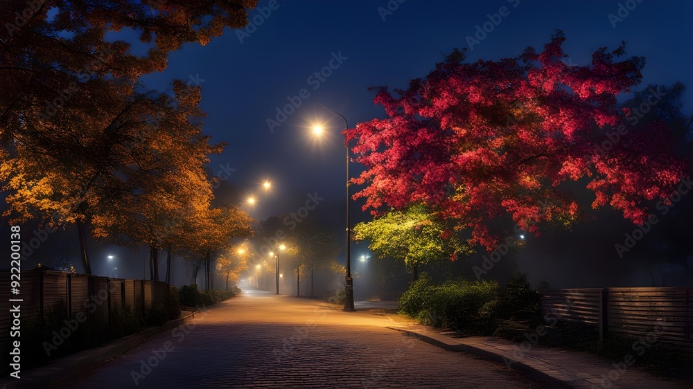 Fototapeta premium City night street, flower, spring, summer