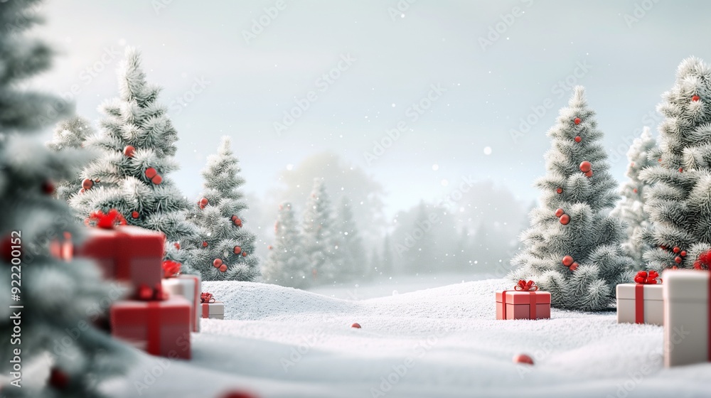 Fototapeta premium Christmas trees and gift boxes