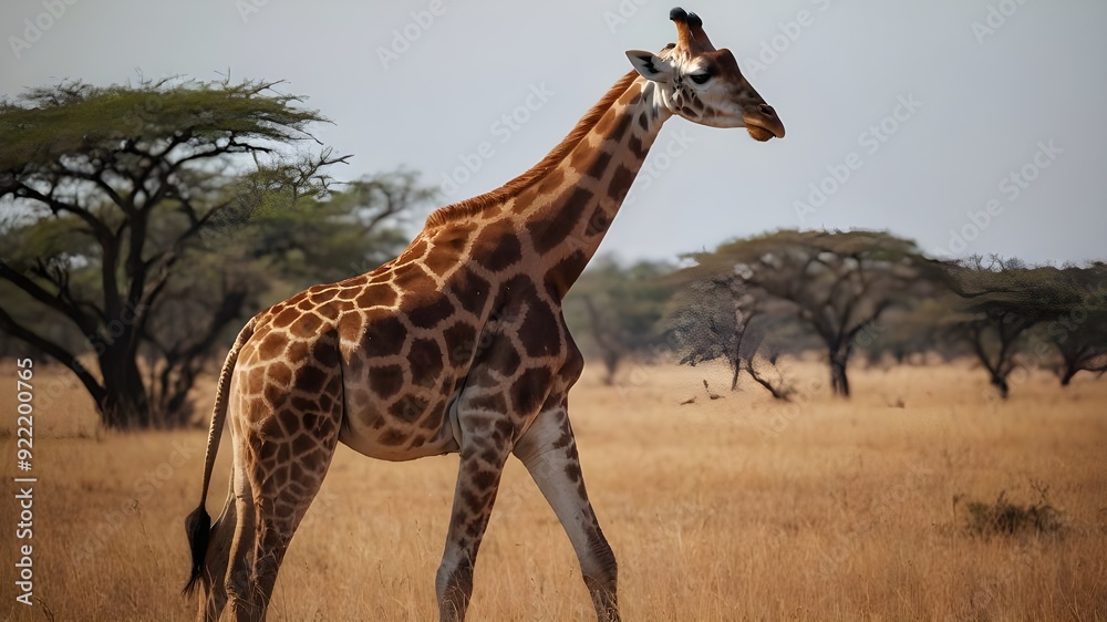 A gentle, giant giraffe roaming the savannah A gentle, giant giraffe roaming the savannah