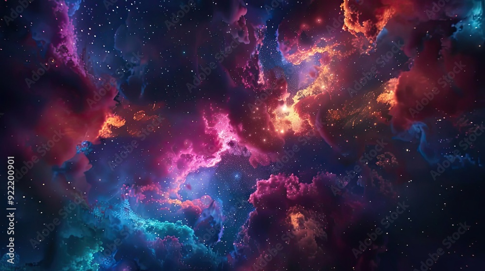 Vibrant cosmic abstract featuring swirling clouds of color in deep space, highlighting the beauty of the universe. Vibrant cosmic abstract featuring swirling clouds of color in deep space, highlighting the beauty of the universe.
