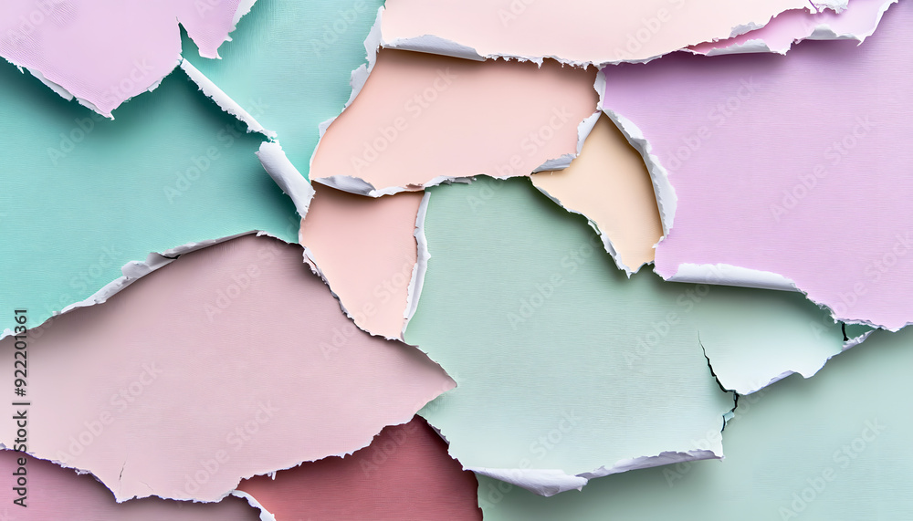 Fototapeta premium ripped pastel-colored wallpaper with ripped paper pieces