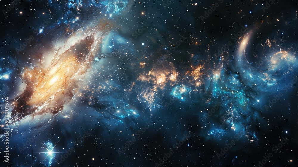Obraz premium A stunning view of a cosmic landscape filled with vibrant colors and swirling galaxies, showcasing the beauty of outer space.