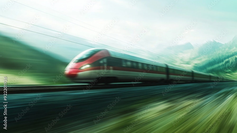 A high-speed train racing through a scenic landscape, with motion blur emphasizing the speed and efficiency of modern rail transport. A high-speed train racing through a scenic landscape, with motion blur emphasizing the speed and efficiency of modern rail transport.