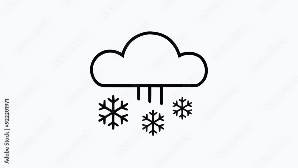 Minimalistic Black and White Snowy Weather Icon with Thick Cloud and Snowflakes for Weather Forecasts and Digital Designs