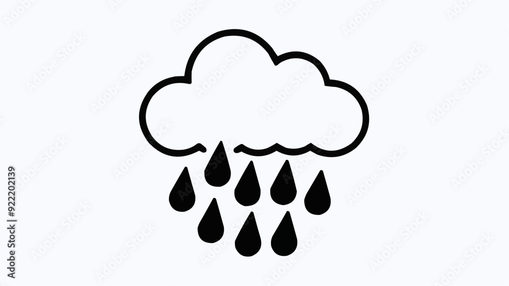 Rainy Weather minimalistic black and white icon on a white . A large cloud with several long, bold raindrops falling straight down. Ideal for weather forecasts and digital designs. Rainy Weather minimalistic black and white icon on a white . A large cloud with several long, bold raindrops falling straight down. Ideal for weather forecasts and digital designs.