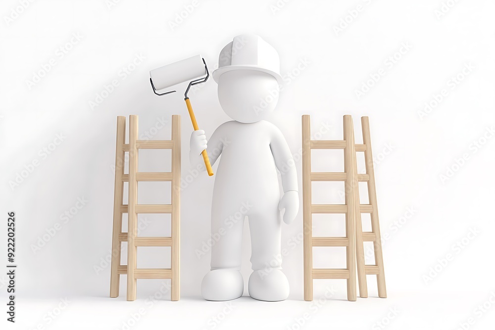 3d renderer image. White people with paint roller. Isolated white background. 3d renderer image. White people with paint roller. Isolated white background.