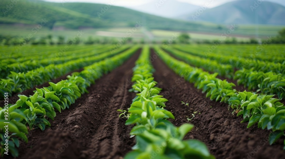 Rows of lush vibrant organic crops stretch across a fertile fruit farm landscape showcasing the sustainable cultivation and certification process for healthy nutritious produce Rows of lush vibrant organic crops stretch across a fertile fruit farm landscape showcasing the sustainable cultivation and certification process for healthy nutritious produce