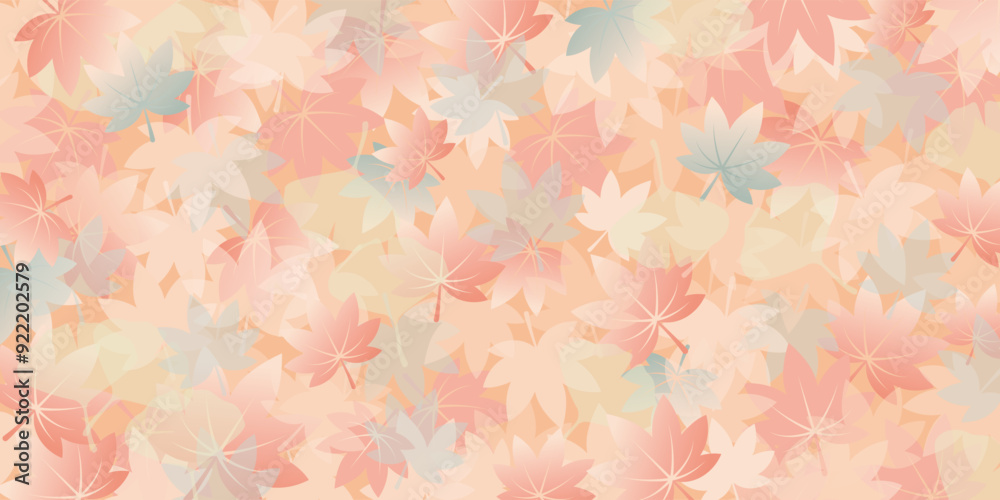 Fototapeta premium 秋にぴったりな、赤や緑の紅葉したカエデの葉が重なるベクター背景画像