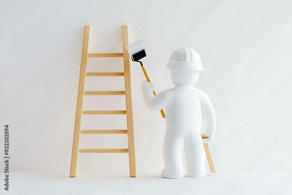 3d renderer image. White people with paint roller. Isolated white background. 3d renderer image. White people with paint roller. Isolated white background.