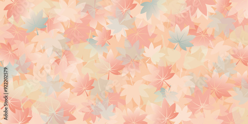 秋にぴったりな、赤や緑の紅葉したカエデの葉が重なるベクター背景画像