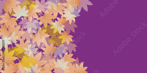 秋にぴったりな、赤や緑の紅葉したカエデの葉が重なるベクター背景画像