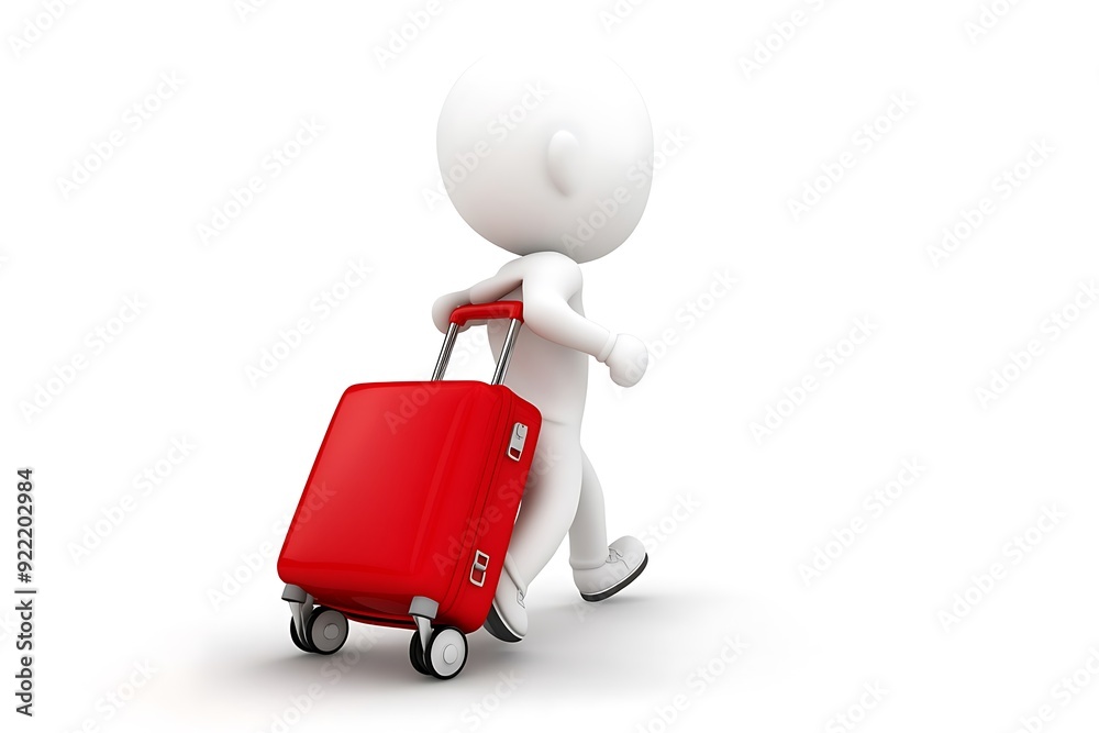 3d white human with red suitcase-isolated 3d white human with red suitcase-isolated