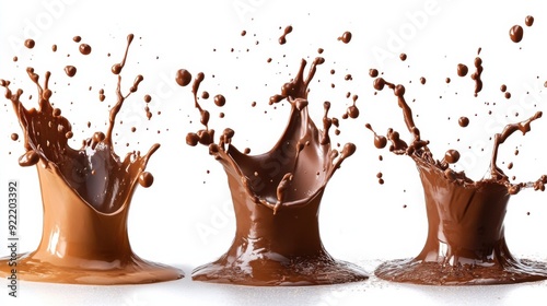 Dynamic Liquid Chocolate Splashes Against a Crisp White Background