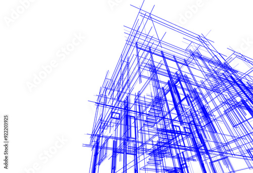 Modern house sketch vector 3d rendering