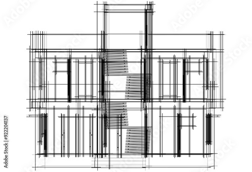 Modern house sketch vector 3d rendering