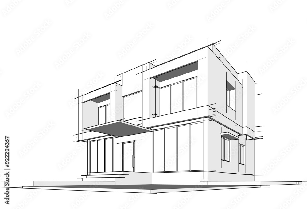 Modern house sketch vector 3d rendering