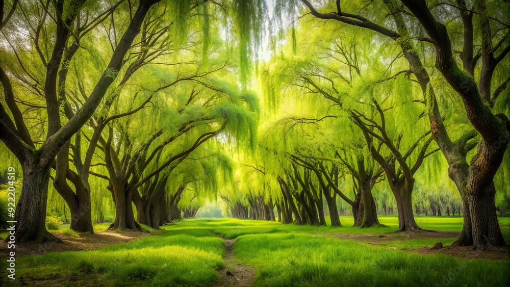 Fototapeta premium Whispering Willow Forest: Nature, Soft, Textured, Verdant, Growth
