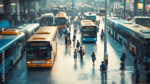 Bus Stop at a Busy City Center