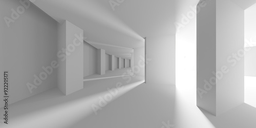 Abstract light corridor interior. Futuristic architecture background