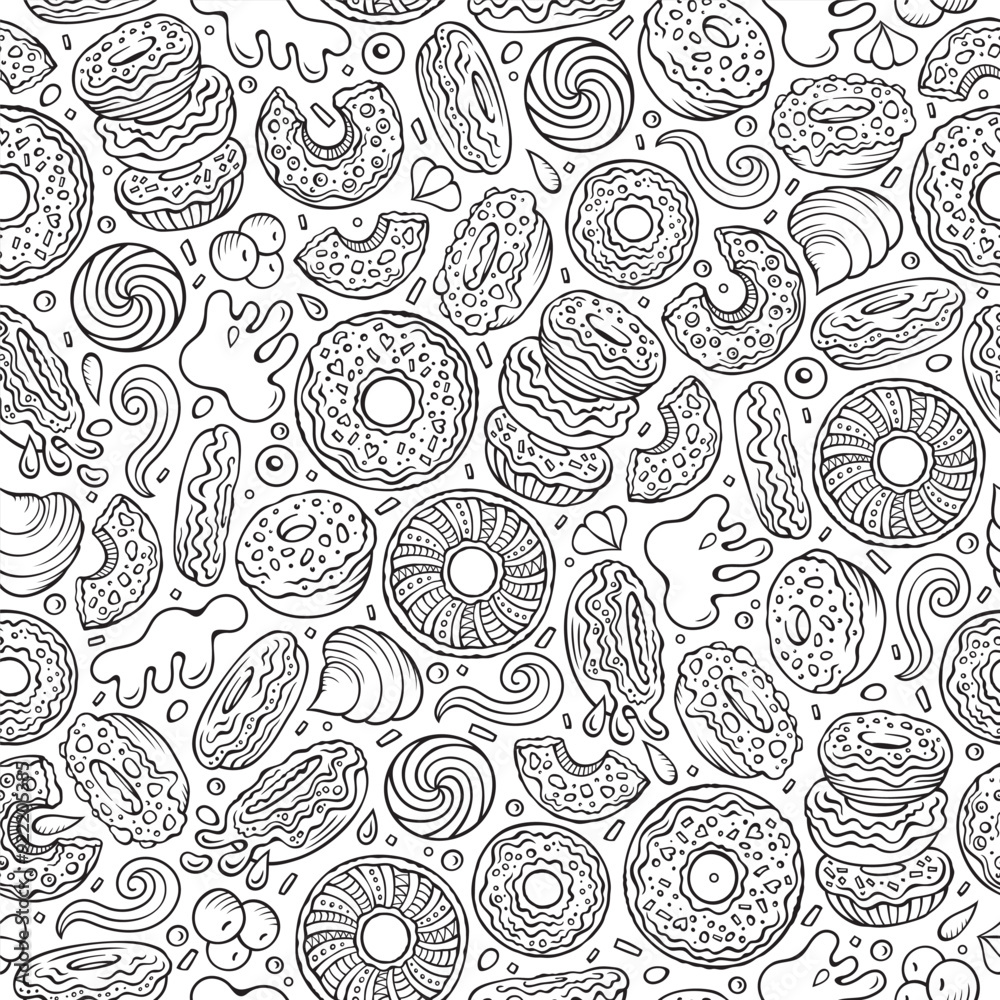 Cartoon cute doodles Donuts seamless pattern Cartoon cute doodles Donuts seamless pattern