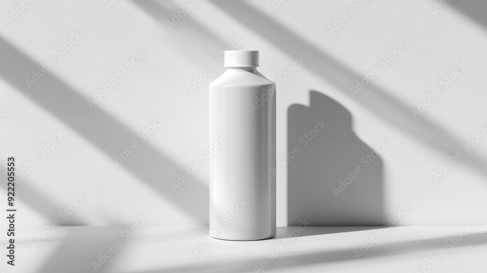 Minimalistic White Bottle on White Surface with Shadows Minimalistic White Bottle on White Surface with Shadows