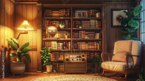 Cozy Reading Nook with Bookshelf and Rocking Chair