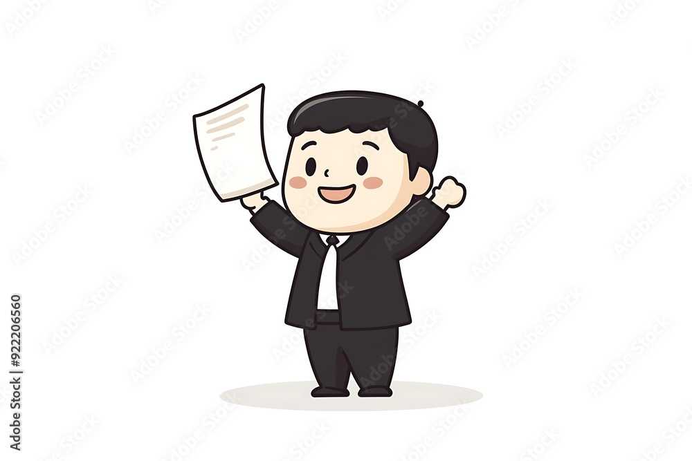 Funny smile character with empty document sign hello Funny smile character with empty document sign hello