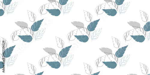 Seamless pattern, leaves, abstract flowers, ornament, texture, contours