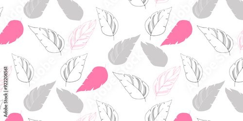 Seamless pattern, leaves, abstract flowers, ornament, texture, contours