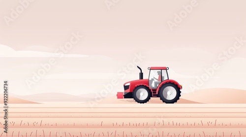 A tractor in a farm field, minimalistic style, clear and simple design, 2D vector illustration, muted colors