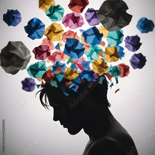 Mental health concept, an amount of rubbish trash swirling around in our heads photo