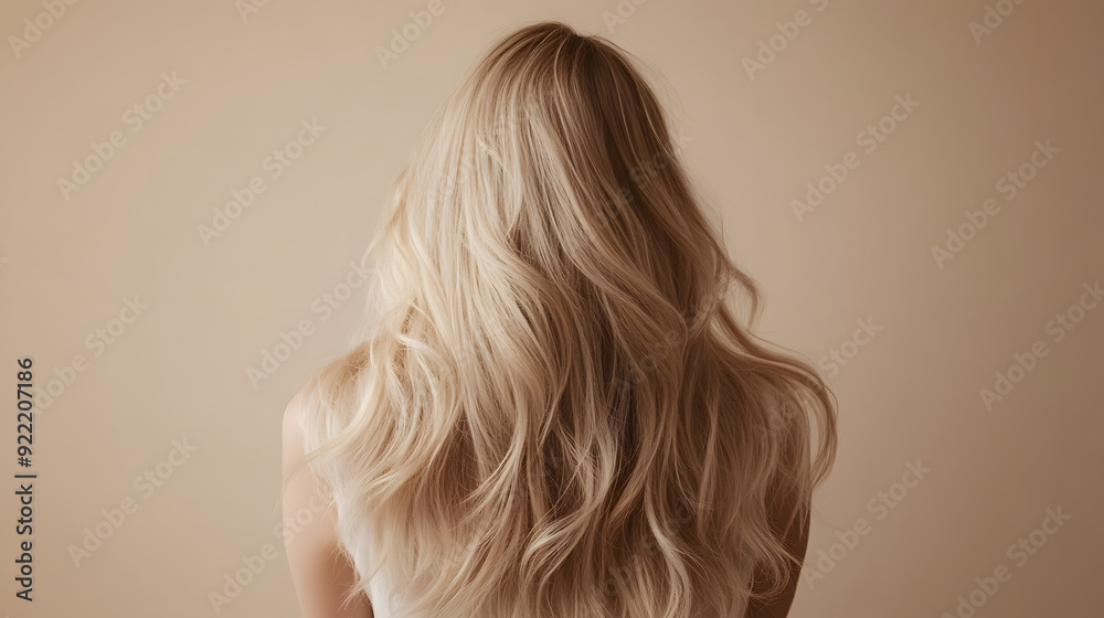 Naklejka premium blonde hair, back side of young woman with long blonde hair isolated on beige, hair care
