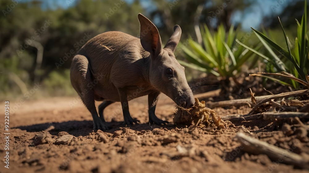 Aardvark. A curious, aardvark sniffing out termites