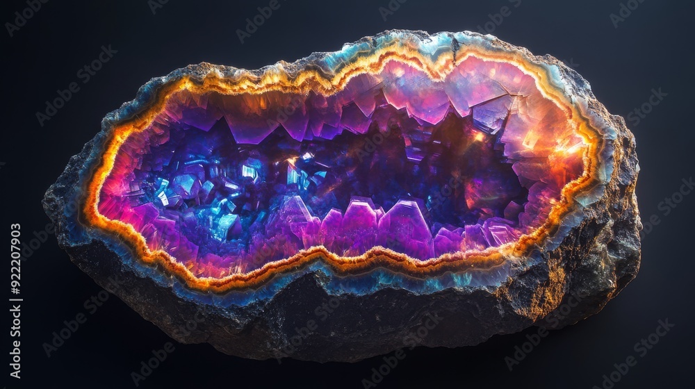 A hyper-realistic image of a polished mineral slice, revealing its internal patterns and vibrant colors, captured in ultra-high resolution on a black solid background A hyper-realistic image of a polished mineral slice, revealing its internal patterns and vibrant colors, captured in ultra-high resolution on a black solid background