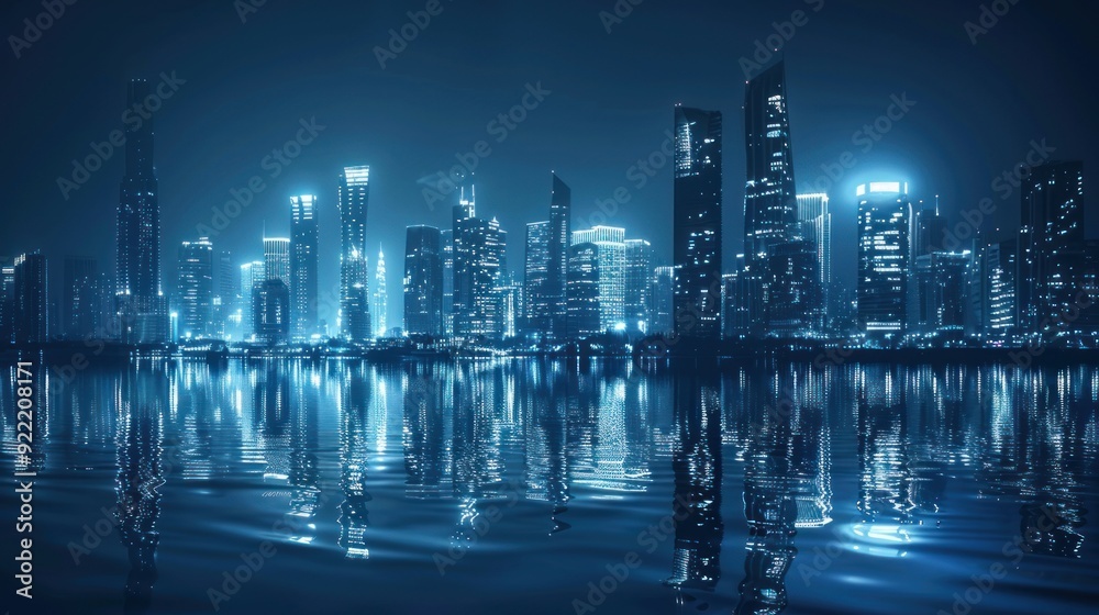 Fototapeta premium Nighttime Cityscape with Reflections
