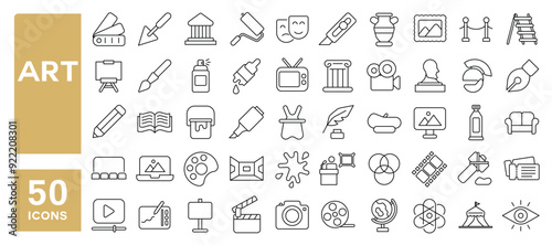 Wallpaper Mural Set of 50 line icons related to art, literature, exhibition, painting, museum, sculpture, artist, creativity, gallery, Editable stroke. Vector illustration Torontodigital.ca