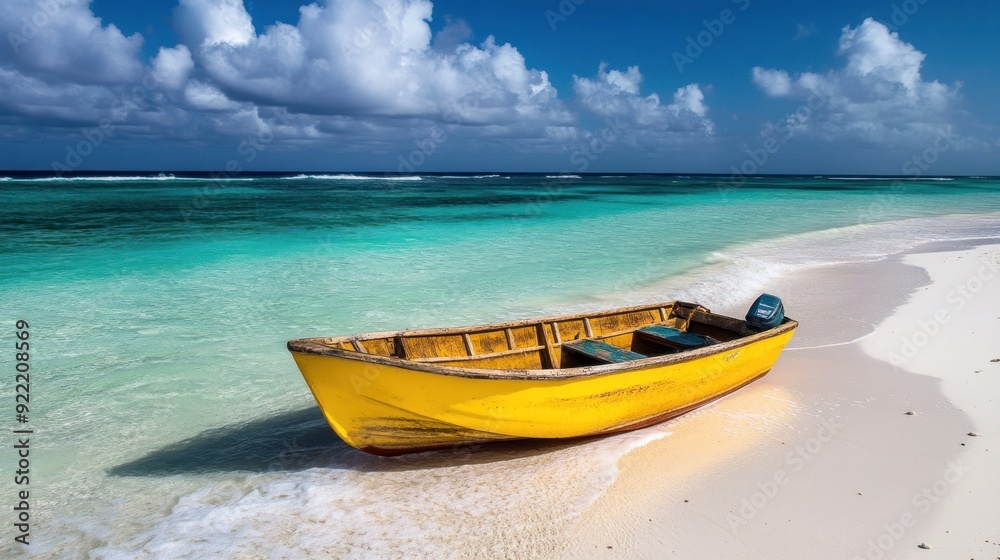 Yellow Boat on a Pristine Beach Yellow Boat on a Pristine Beach