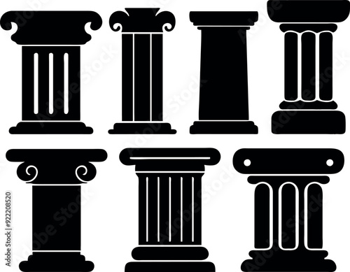 Antique columns silhouettes vector set