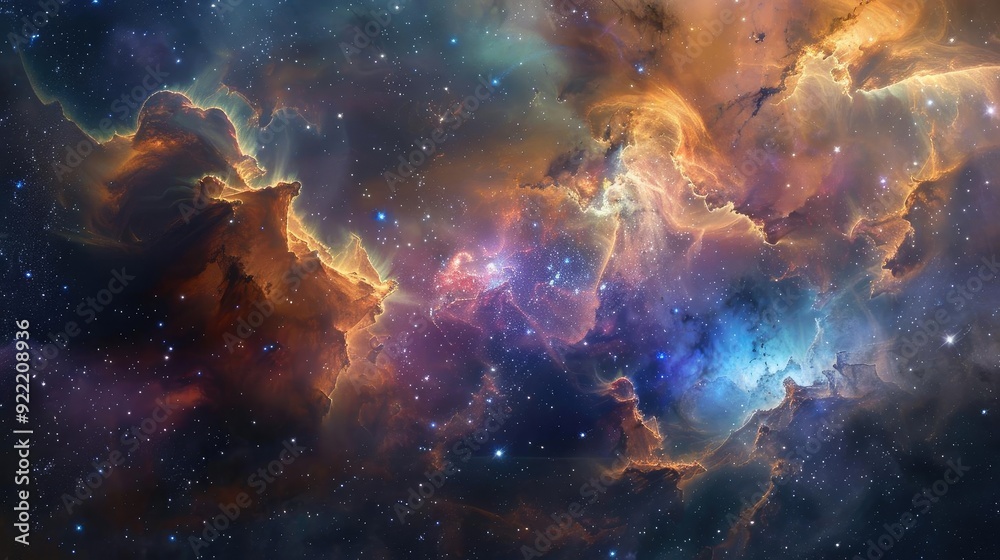 Obraz premium A stunning image of a colorful nebula in outer space, featuring vibrant gas clouds and sparkling stars, showcasing the beauty of the universe.