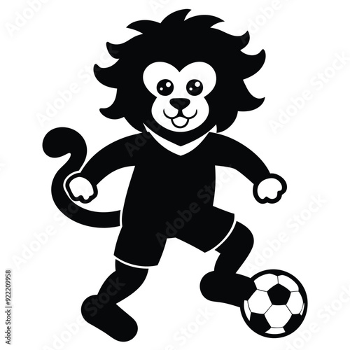 Cute Lion Character Kicking Soccer Ball - Kids Sports Design.