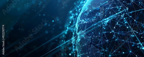 Abstract Blue Network Globe with Glowing Lines and Nodes